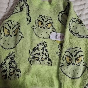 Kids Lime Green Grinch Print Cozy Sweater